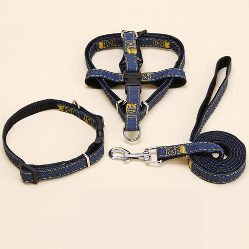 Denim Pet Leash with Wear-Resistant Chest Strap